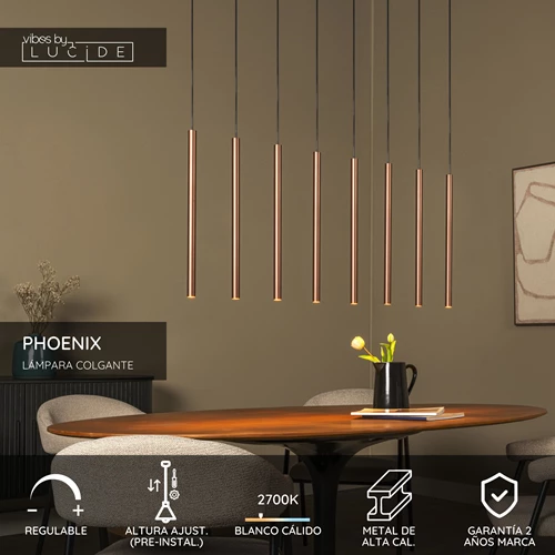 Lucide PHOENIX - Lámpara colgante - LED Regul. - G9 - 8x3W 2700K - Café - Vibes - USP